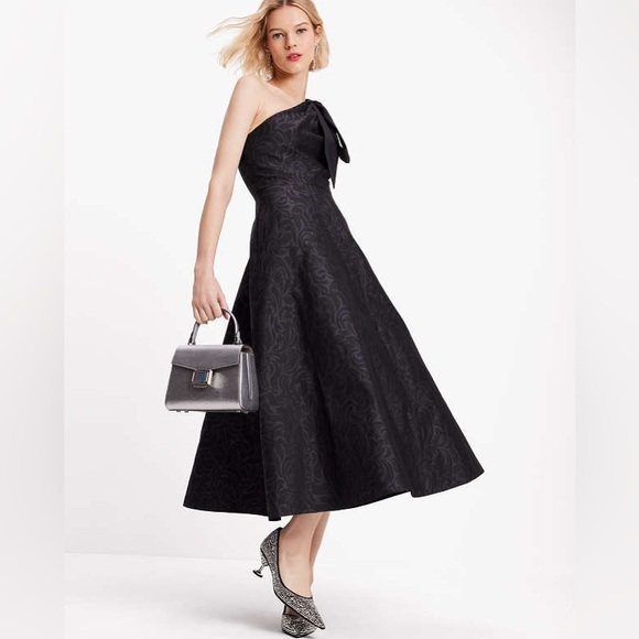 kate spade Dresses & Skirts - ♠️kate spade Flourish Swirl One-Shoulder Dress, Black Tonal NWT